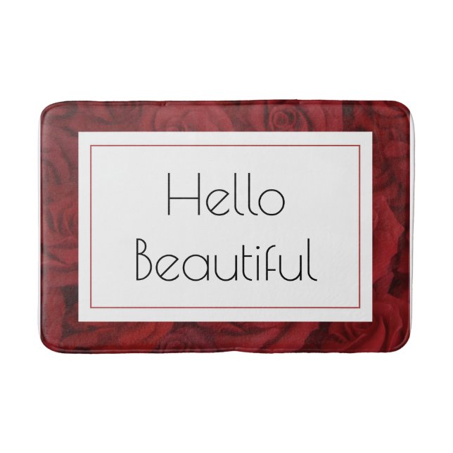 "Hello Beautiful" Red Rose Medium  Bath Mat (Front)