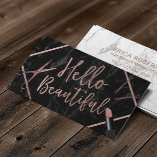 Hello Beautiful Rose Gold Script Marble Salon Business Card