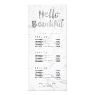 Hello beautiful silver script marble price list rack card