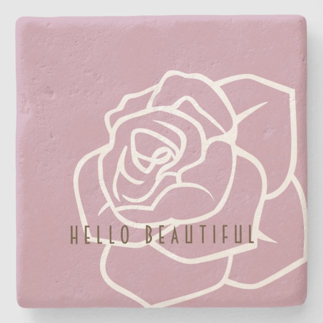 Hello Beautiful - Simple Modern Pink Rose Stone Coaster (Front)