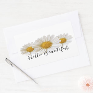 Hello Beautiful Three White Daisies Floral Sticker