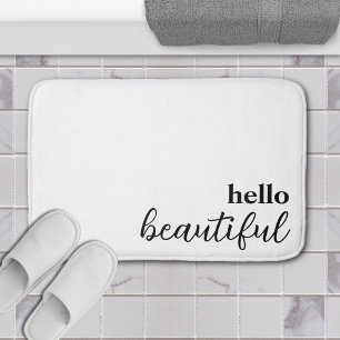 Hello Beautiful Typography Black & White Bath Mat