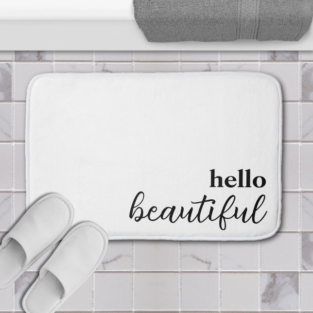 Hello Beautiful Typography Black & White Bath Mat (white hello beautiful bathroom bathmat)