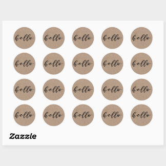 "Hello" Beautiful Typography Script Rustic Kraft Classic Round Sticker