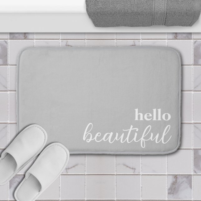 Hello Beautiful Typography White & Grey Bath Mat (grey hello beautiful bathroom bathmat)