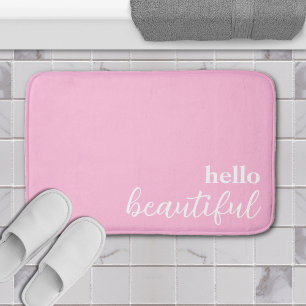 Hello Beautiful Typography White & Pastel Pink Bath Mat