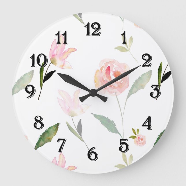 Hello Beautiful Watercolor Floral Large Clock (Front)