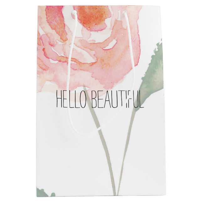 Hello Beautiful Watercolor Floral Medium Gift Bag (Front)