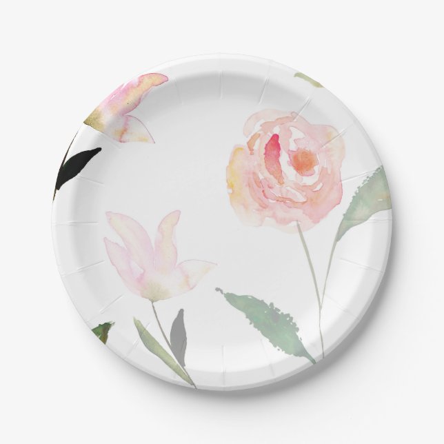 Hello Beautiful Watercolor Floral Paper Plate (Front)