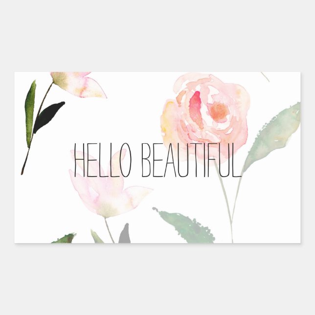 Hello Beautiful Watercolor Floral Sticker (Front)