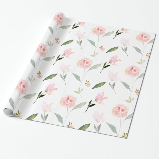 Hello Beautiful Watercolor Floral Wrapping Paper (Unrolled)