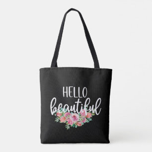 Hello Beautiful Watercolor Roses Typography Chic  Tote Bag