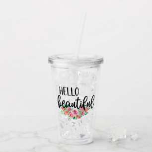 Hello Beautiful Watercolor Roses Typography Modern Acrylic Tumbler