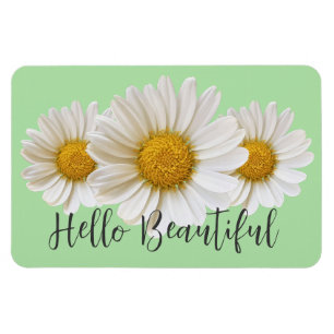 Hello Beautiful White Daisies Sage Green Floral Magnet