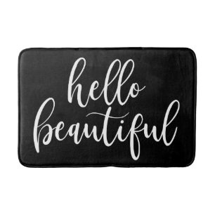 Hello Beautiful White Script Bath Mat