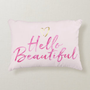 Hello Beautiful with Gold Heart Accent Pillow