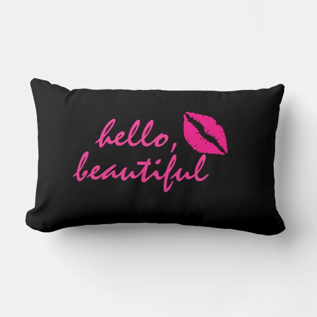Hello Beautiful with Pink Lipstick Lumbar Pillow (Front)