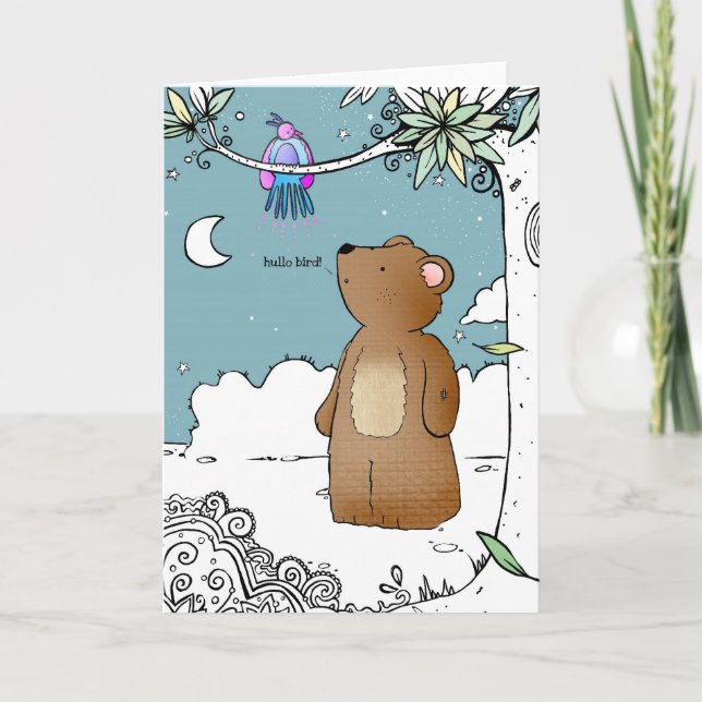 Hello Bird said Mr Bear - greeting card (Front)