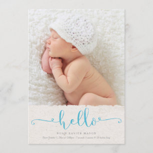 Hello Birth Announcement - Light Blue