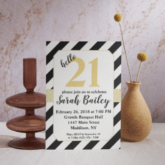 Hello Black and Gold Glitter Birthday Invite