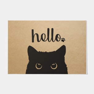 Hello Black Cat Doormat, Cat Owner Doormat