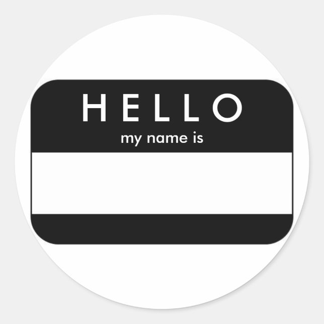 Hello Black Name Tag Sticker (Front)