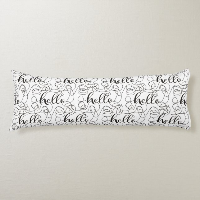 HELLO black seamless pattern with LINES Body Pillow (Front)