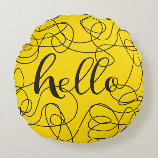 HELLO black seamless pattern with LINES Round Pillow