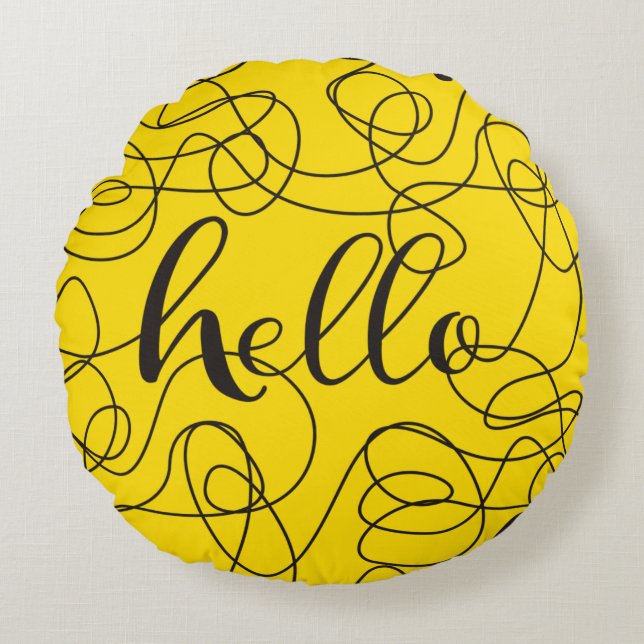 HELLO black seamless pattern with LINES Round Pillow (Front)