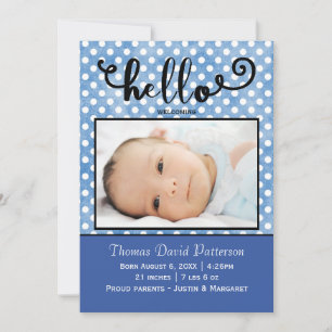hello blue dots/blue photo - Birth Announcement