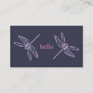 Hello blue purple dragonflies insects illustration business card