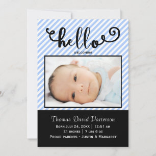 hello blue stripes photo - Birth Announcement