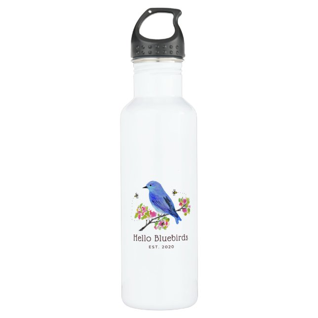 Hello Bluebirds Water Bottle - White (Front)
