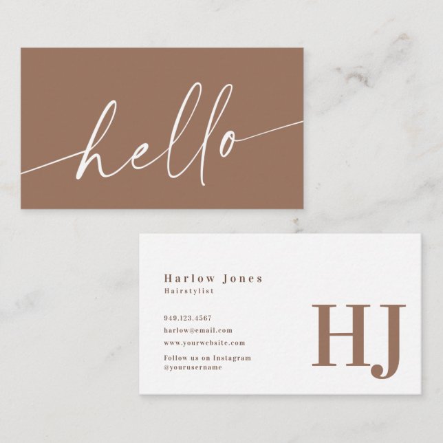 Hello Boho Minimalist Signature Neutral Tone   Business Card (Front/Back)