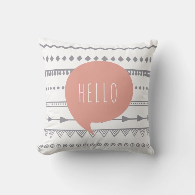 'Hello' Boho Style Throw Cushion (Front)