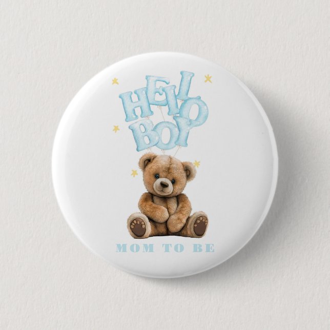Hello Boy Balloon Teddy Bear Boy Baby Shower 2 Inch Round Button (Front)