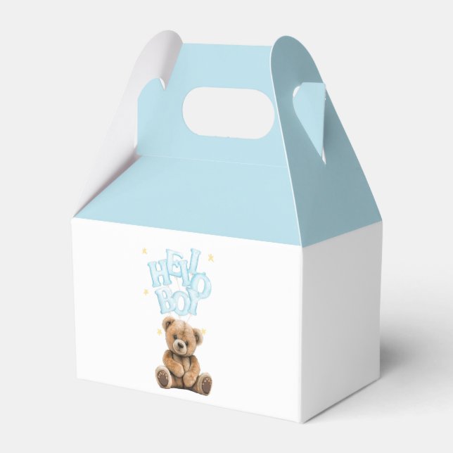 Hello Boy Balloon Teddy Bear Boy Baby Shower Favor Box (Front Side)