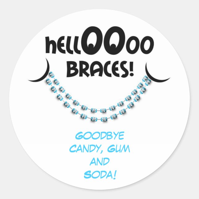 Hello Braces Blue Orthodontist Patient Reminder Classic Round Sticker (Front)