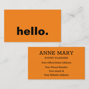 Hello Bright Colourful Typography Custom Orange Business Card