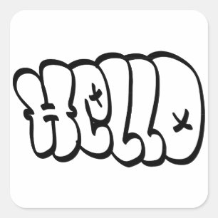HELLO BUBBLE GRAFFITI SQUARE STICKER