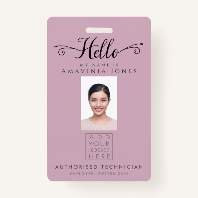 Hello Business Photo ID Identification Plastic Badge (Front)