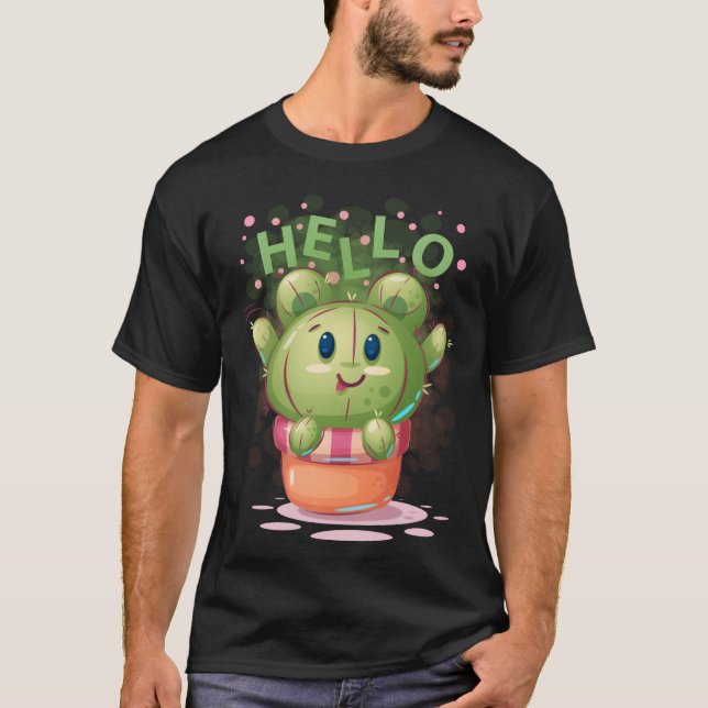 Hello Cactus Green Friend gift T-Shirt (Front)