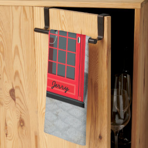 Hello, Calories! Red London Phone Booth with name Kitchen Towel
