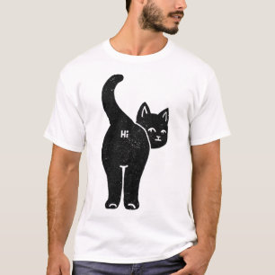 Hello Cat Butt Minimalist Black By Tobe Fonseca T-Shirt