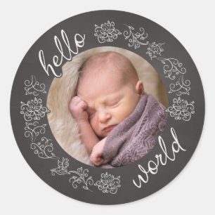 Hello Chalkboard Baby's First Personalized Photo Classic Round Sticker