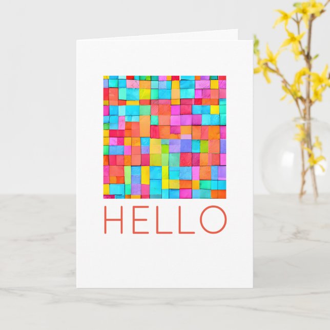 HELLO Colourful Abstract Art Modern Fun Cheerful Card (Yellow Flower)