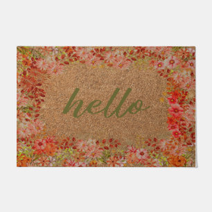 Hello Colourful Flower Door Mat, Floral Welcome Doormat