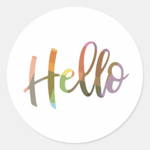 Hello Colourful Word Art Script Lettering Design Classic Round Sticker