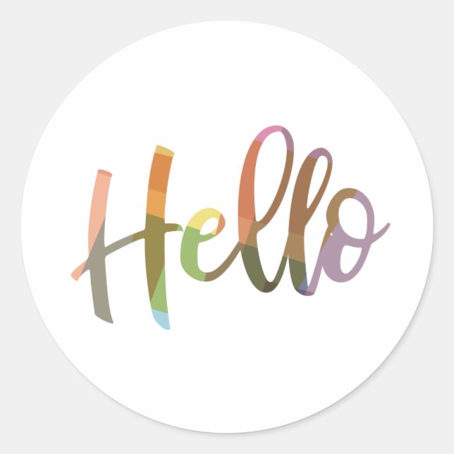 Hello Colourful Word Art Script Lettering Design Classic Round Sticker (Front)