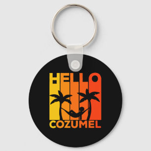 Hello Cozumel Island Vacation Sunset Keychain